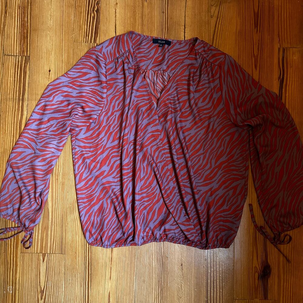 Eclair orange purple zebra print long sleeve plunging‎ neckline top SIZE XL